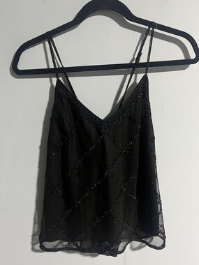 Anthropologie Black Beaded Cami Tank Top